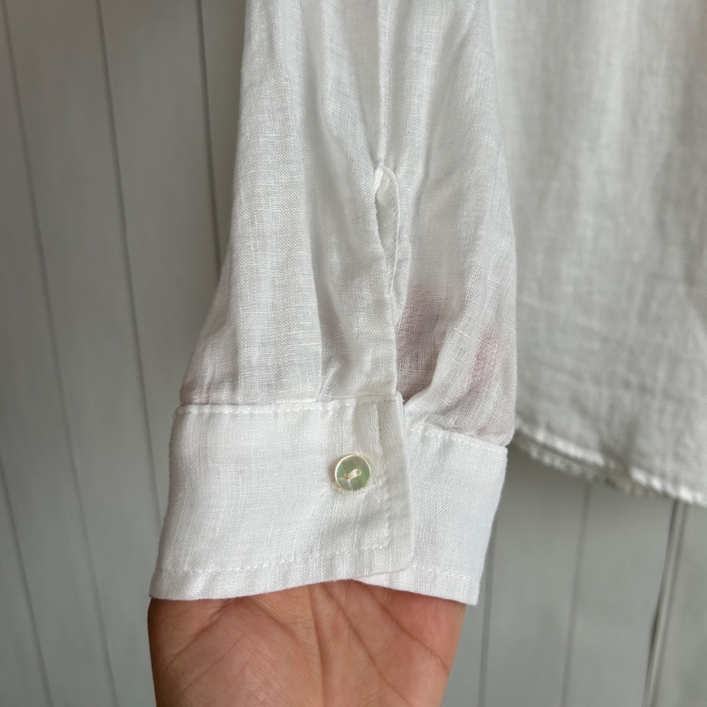 Lilly Pulitzer women size M Sea View linen button down shirt white long sleeve - Picture 9 of 14
